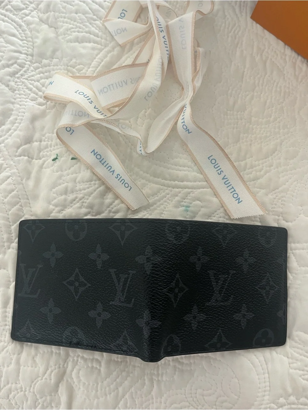 Louis Vuitton Black Monogram Canvas Bifold Wallet with Orange Box